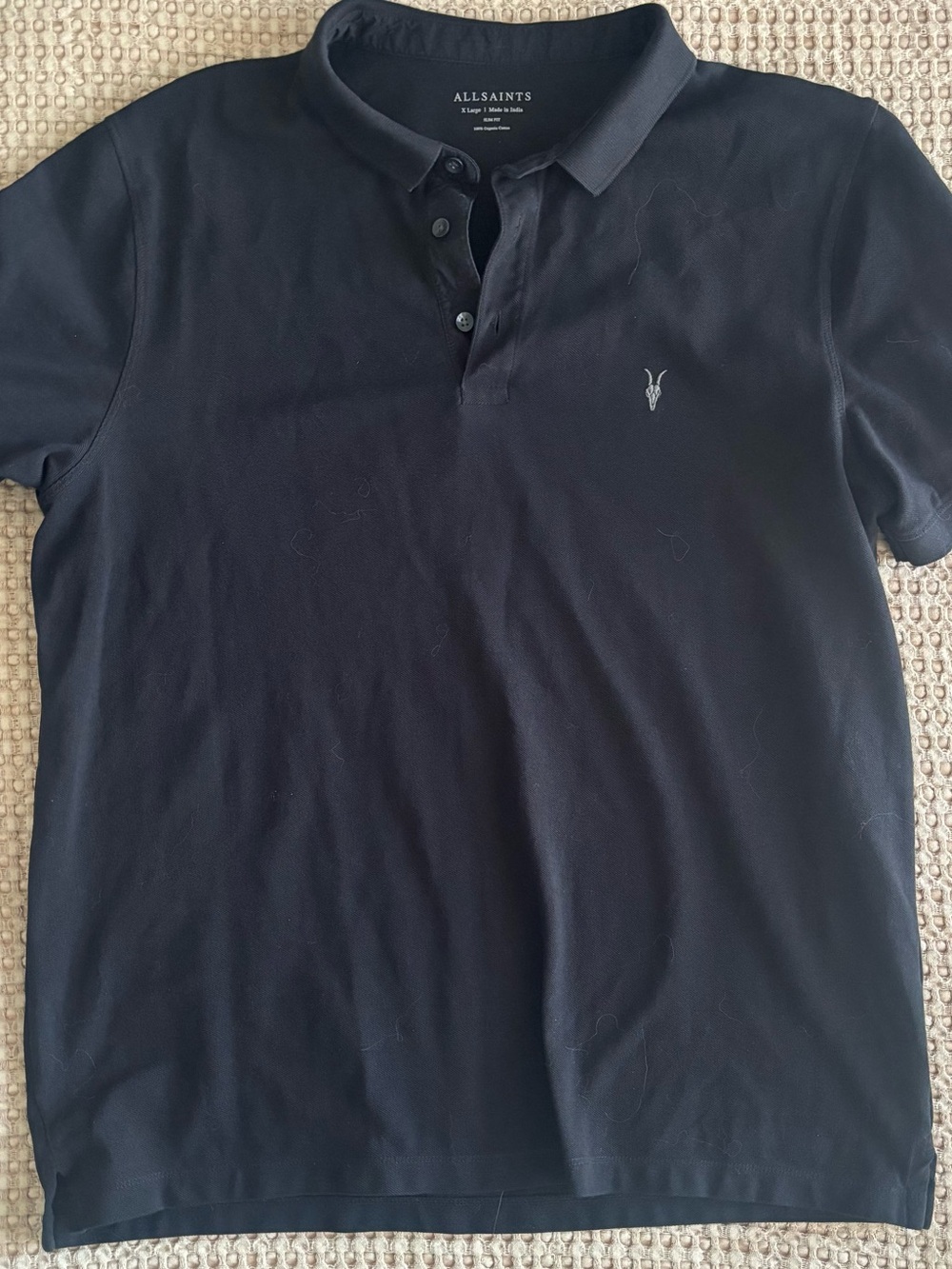 AllSaints Black Short-Sleeve Polo with Subtle Logo